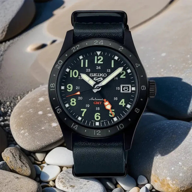 Seiko 5 Sports GMT Field ‘Deception’ Black Dial Men's Watch- SSK025K1